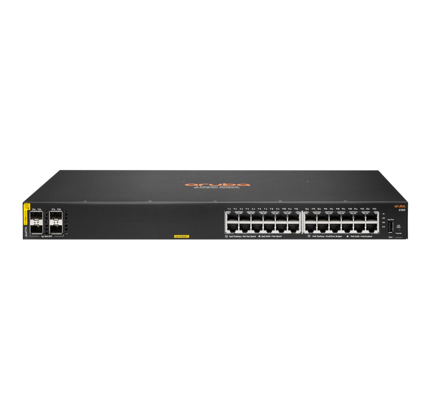 HPE Aruba CX 6100 24G – Managed Switch – 24×GbE, 4×SFP+, L3, PoE 370 W, 1U