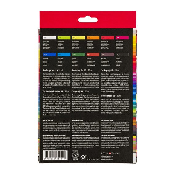 Royal Talens Amsterdam – Acryl Standard – Acrylfarbe – Set – 12 Farben, 12 × 20 ml