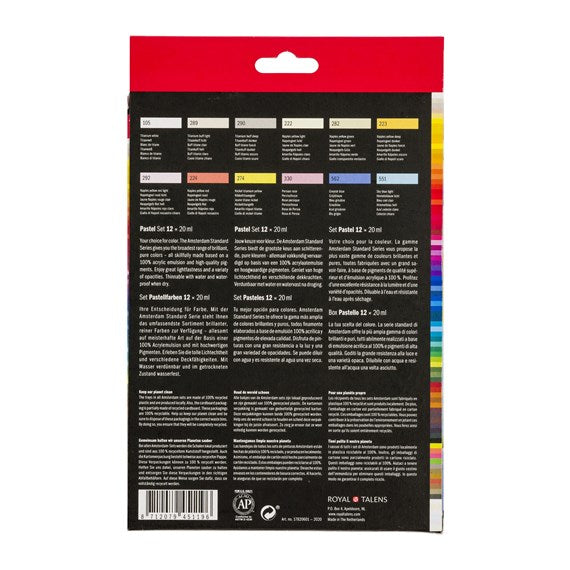 Royal Talens Amsterdam – Acryl Standard – Acrylfarbe – Set – 12 Farben, sortiert, 12 × 20 ml