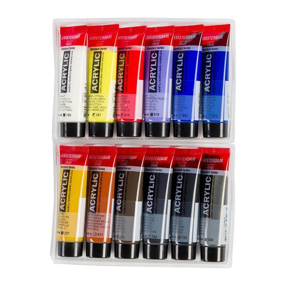 Royal Talens Amsterdam – Acryl Standard – Acrylset – 12 Farben, sortiert, 12 × 20 ml