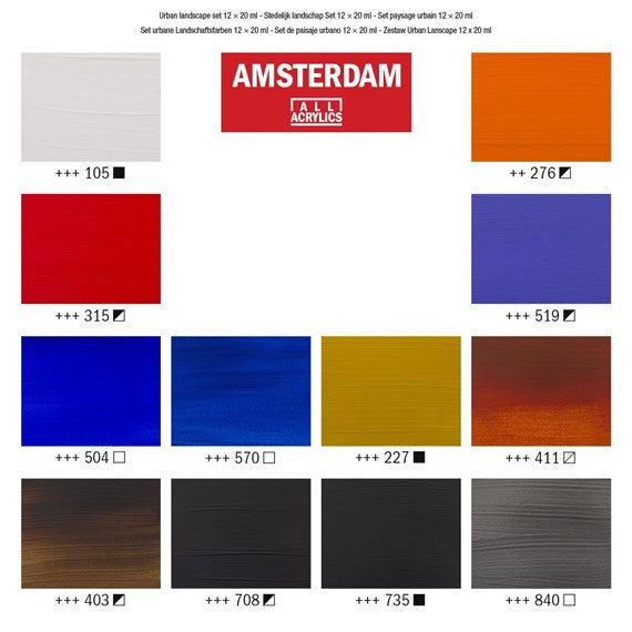 Royal Talens Amsterdam – Acryl Standard – Acrylset – 12 Farben, sortiert, 12 × 20 ml