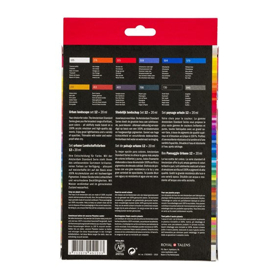 Royal Talens Amsterdam – Acryl Standard – Acrylset – 12 Farben, sortiert, 12 × 20 ml