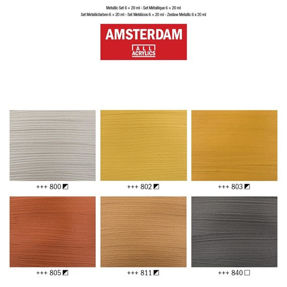 Royal Talens Amsterdam – Acryl Standard – Acrylfarbe – 6 Farben, metallic, 6 × 20 ml