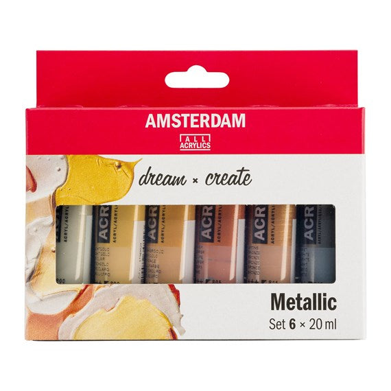 Royal Talens Amsterdam – Acryl Standard – Acrylfarbe – 6 Farben, metallic, 6 × 20 ml