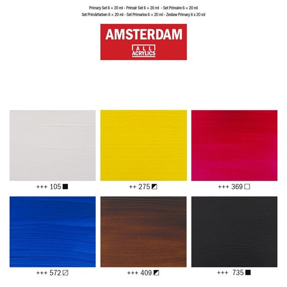 Royal Talens Amsterdam – Acryl Standard – Acrylfarbe – Set – 6 Farben, 6 × 20 ml