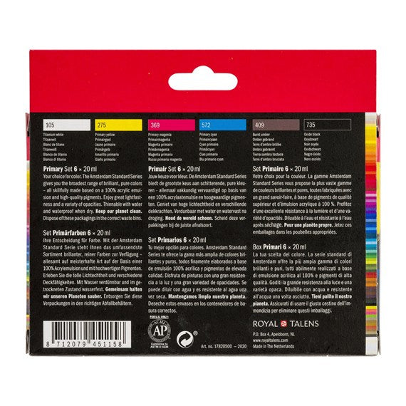 Royal Talens Amsterdam – Acryl Standard – Acrylfarbe – Set – 6 Farben, 6 × 20 ml
