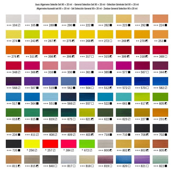 Royal Talens Acrylfarbe – Set – 90 Farben, 90 × 20 ml