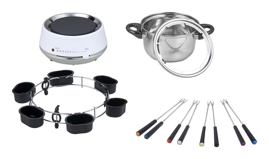 Melissa Fondue-Set 16310230 – Edelstahl, 2 l, 8 Personen, elektrisch – Weiss/Edelstahl