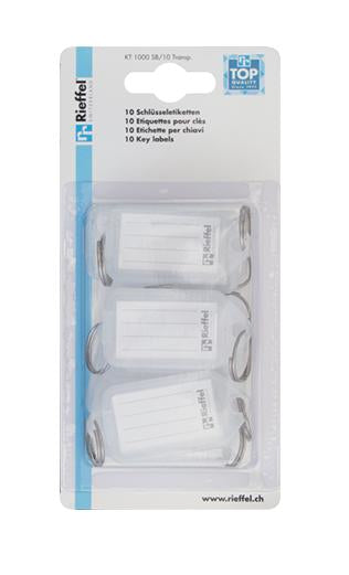Rieffel Schlüsselschild KT 1000 – Beidseitig beschriftbar, Transparent, Beschriftungsfeld 38 × 22 mm, 10er-Pack