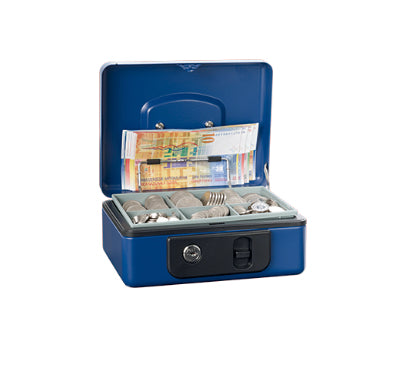 Rieffel Geldkassette – mit Schlüssel – 16,5 × 12,5 × 8,6 cm – Blau – Stahl