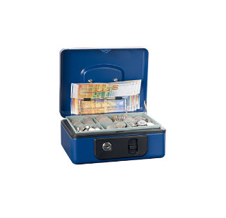 Rieffel Geldkassette – mit Schlüssel – 19,7 × 15,4 × 8,6 cm – Blau – Stahl