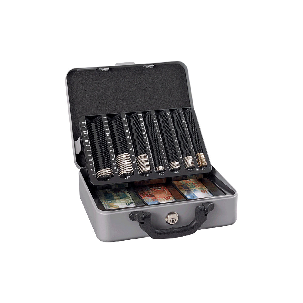 Rieffel Moneta DeLuxe A16585 – Geldkassette, automatisch öffnend, 329 × 276 × 112 mm, silbergrau