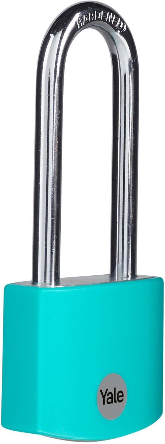 Yale YE3B Mechanisches Vorhängeschloss – Aluminium, Bügel 56×20 mm, Ø6 mm, Sicherheitslevel 1, Aussen, Türkis