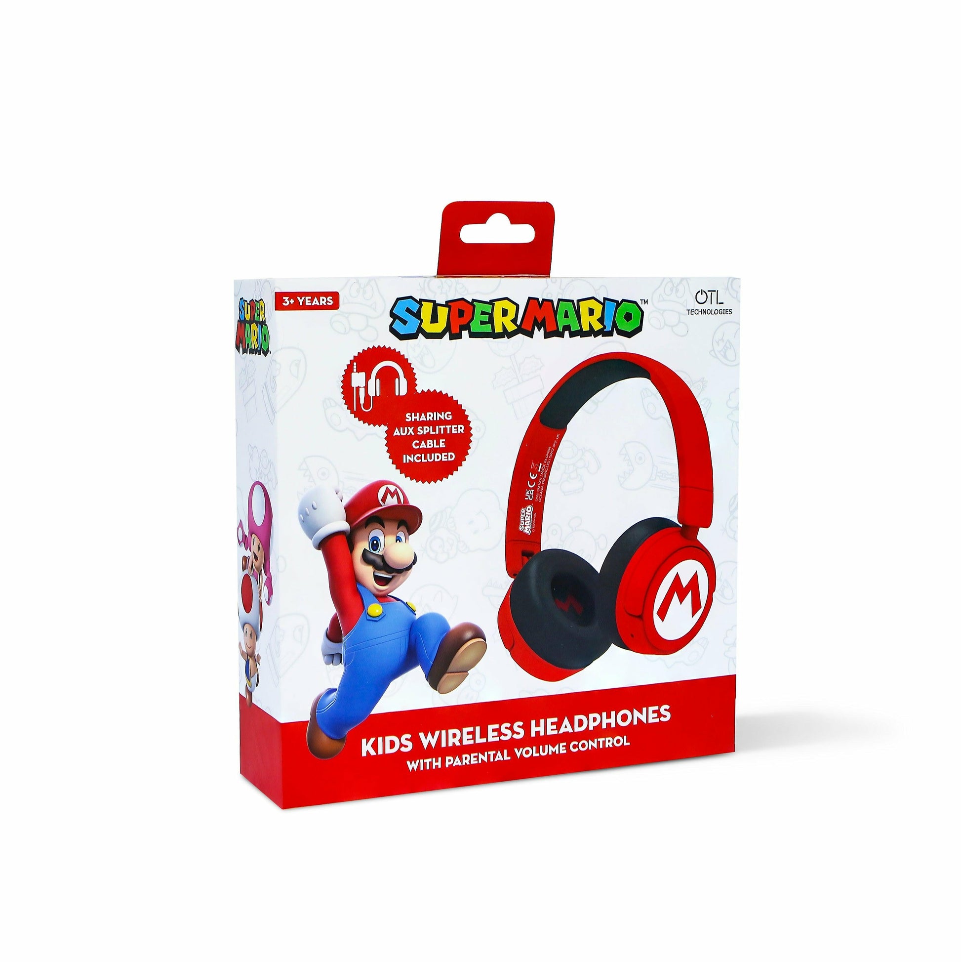 OTL Technologies Super Mario Kinderkopfhörer – On-Ear, Stereo, Kabel + BT, 3,5 mm Klinke, Rot, BT 5.1