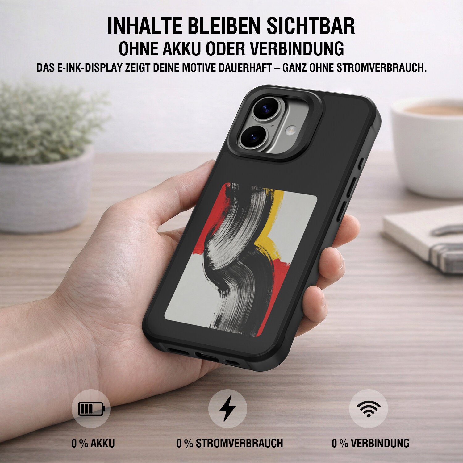 4smarts E-Ink Backcover – für Apple iPhone 17, MagSafe, PC, Schwarz, E-Ink-Display mit NFC
