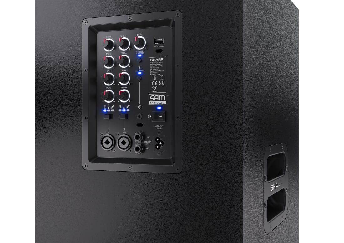 Sharp CP-LS200 – Party-Lautsprecher – 200 W, 8 h Akku, LED, Bluetooth 5.0, IPX4, Schwarz