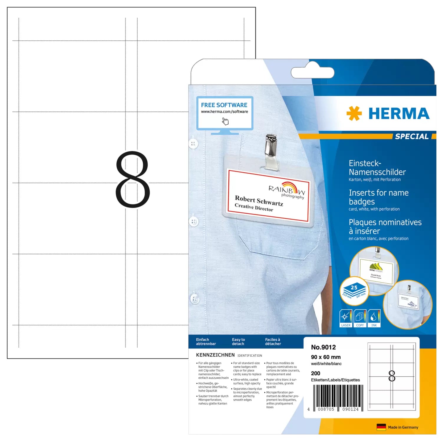 HERMA Druckkarten A4 (90 × 60 mm), 170 g/m², weiss, Papier – für Inkjet, Laser, Kopierer