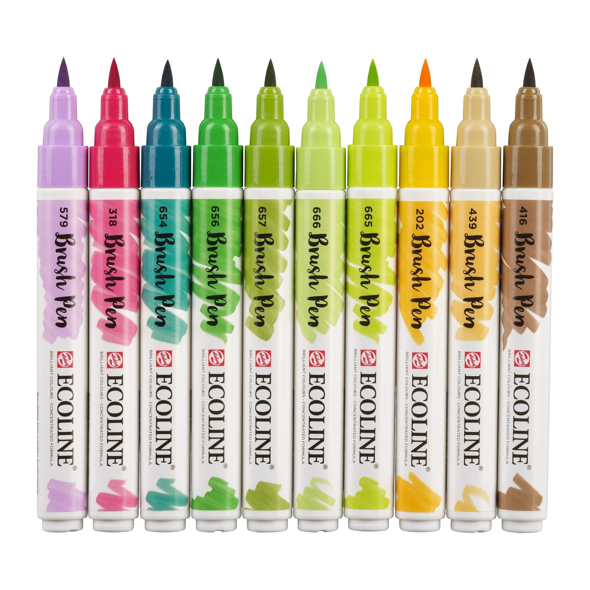 Talens Ecoline Brush Pen, Botanic – Pinselspitze, wasservermalbar, 10 Farben