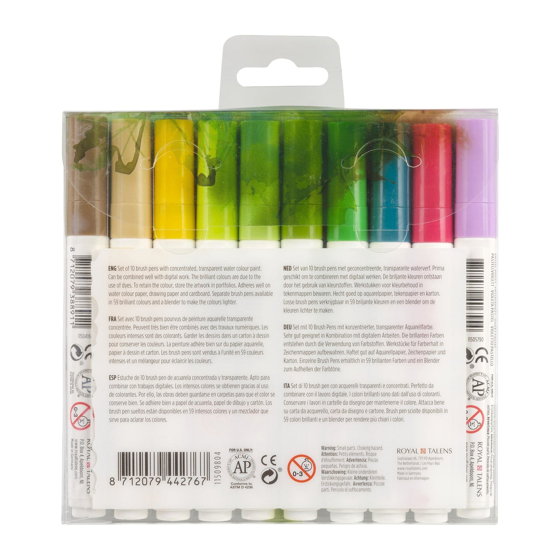 Talens Ecoline Brush Pen, Botanic – Pinselspitze, wasservermalbar, 10 Farben