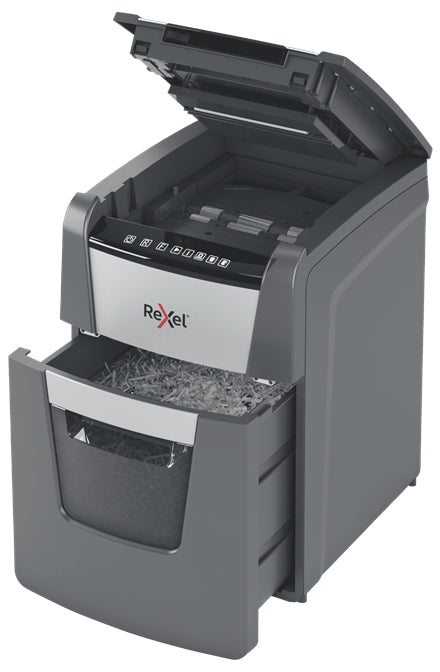 Rexel Optimum AutoFeed+ 100X – Aktenvernichter mit Autofeed 100 Blatt, DIN P-4, Partikelschnitt 4 × 28 mm, 34 L