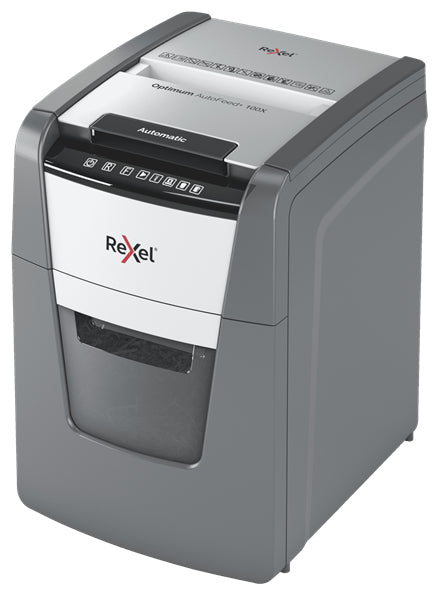 Rexel Optimum AutoFeed+ 100X – Aktenvernichter mit Autofeed 100 Blatt, DIN P-4, Partikelschnitt 4 × 28 mm, 34 L