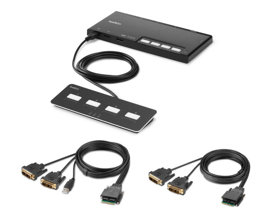 Belkin PP4.0 – KVM-Switch, 4-Port, Dual-Head DVI, Sicher, mit Fernbedienung