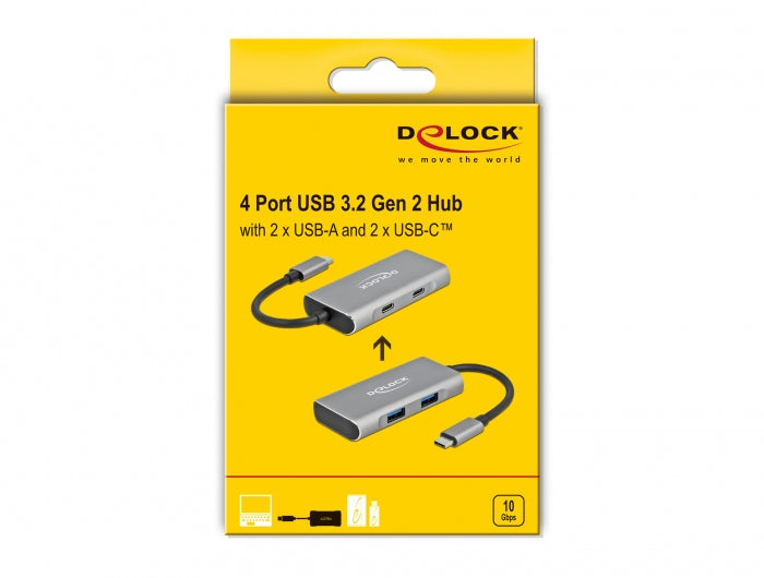 DeLOCK USB-Hub – USB-C, 2× USB-A, 2× USB-C, für Windows/Mac/Linux