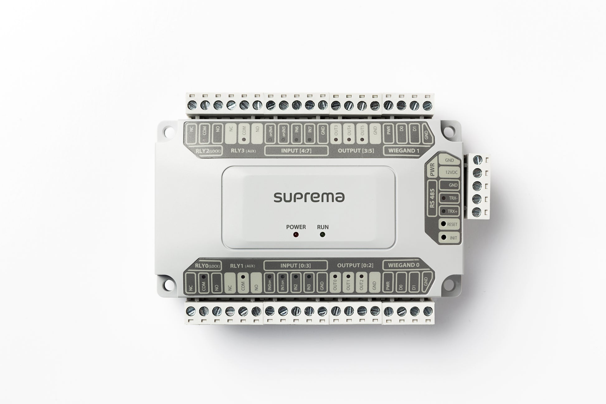 Suprema DM-20 Zutrittscontroller – 4 Türen, 12 V DC, Wiegand, RS-485, 120×36×70 mm, Weiss