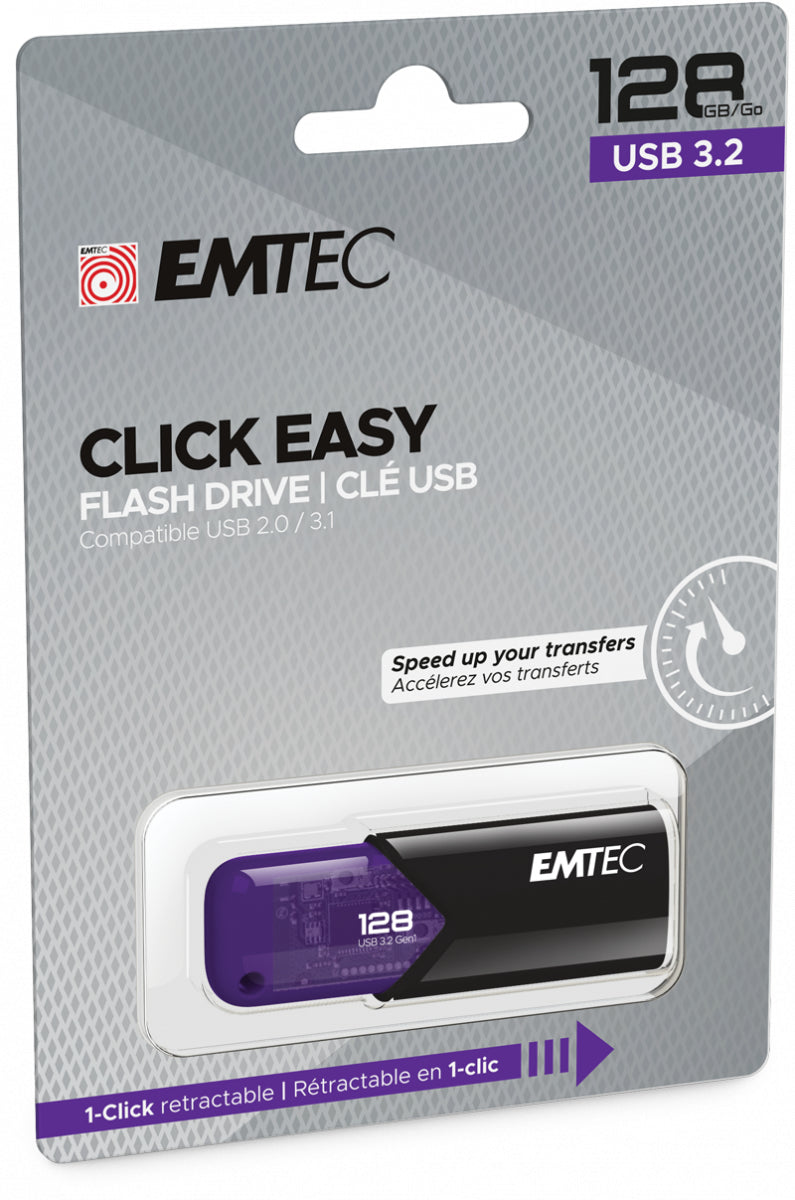 Emtec B110 Click Easy USB-Stick – 128 GB, USB 3.2, violett