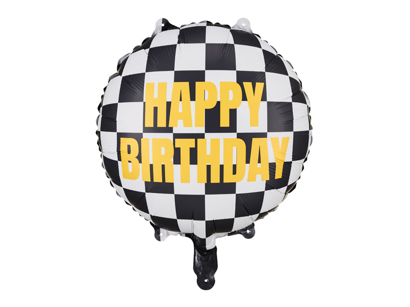 PartyDeco Folienballon Zielflagge Happy Birthday – mehrfarbig – Ø 35 cm – Folie – 1 Stk