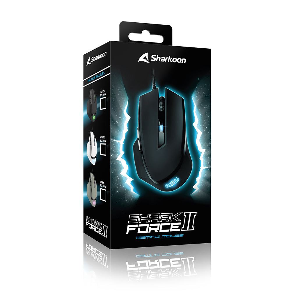 Sharkoon SHARK Force II – Gaming-Maus – Kabelgebunden (USB-A), 4200 DPI, RGB-Beleuchtung, rechts, Schwarz
