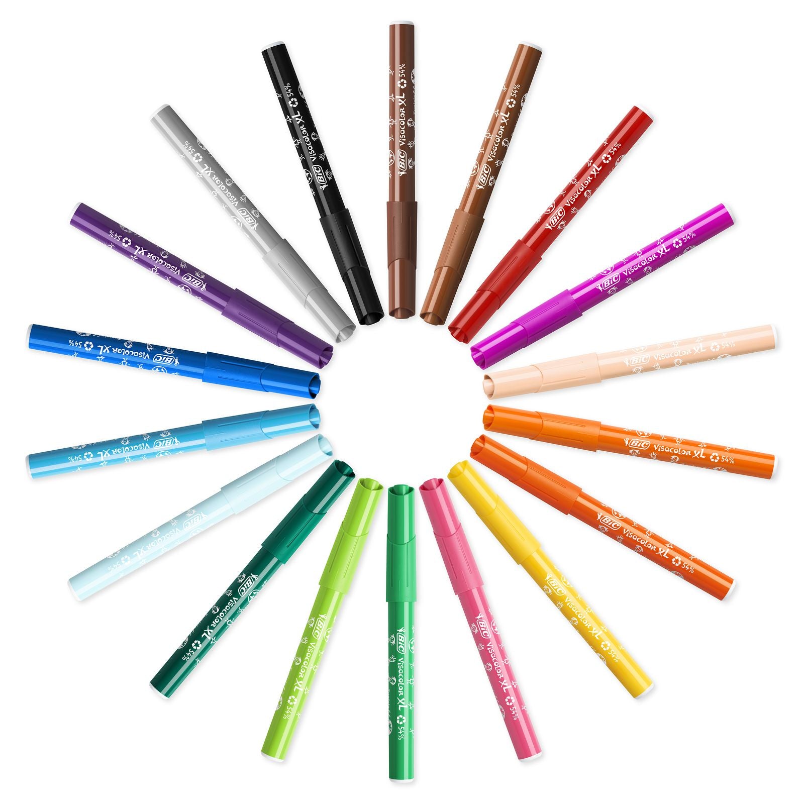 BIC KIDS Visacolor XL ecolutions Filzstift – Rundspitze, 1,3 mm, wasserbasiert, auswaschbar, 12 Farben