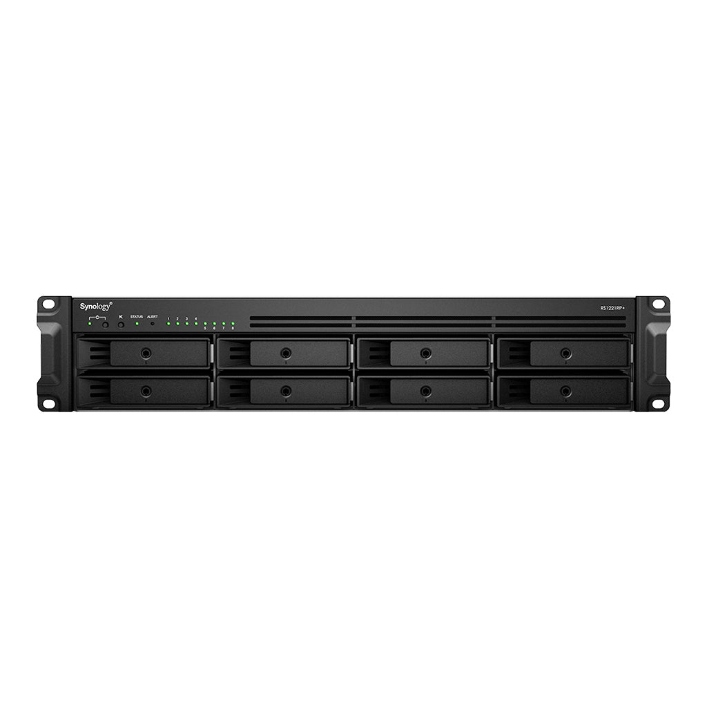 Synology RS1221RP+ – 8-Bay Rack 2U NAS – AMD Ryzen V1500B, 4 GB RAM, 1GbE, DSM, redundantes Netzteil