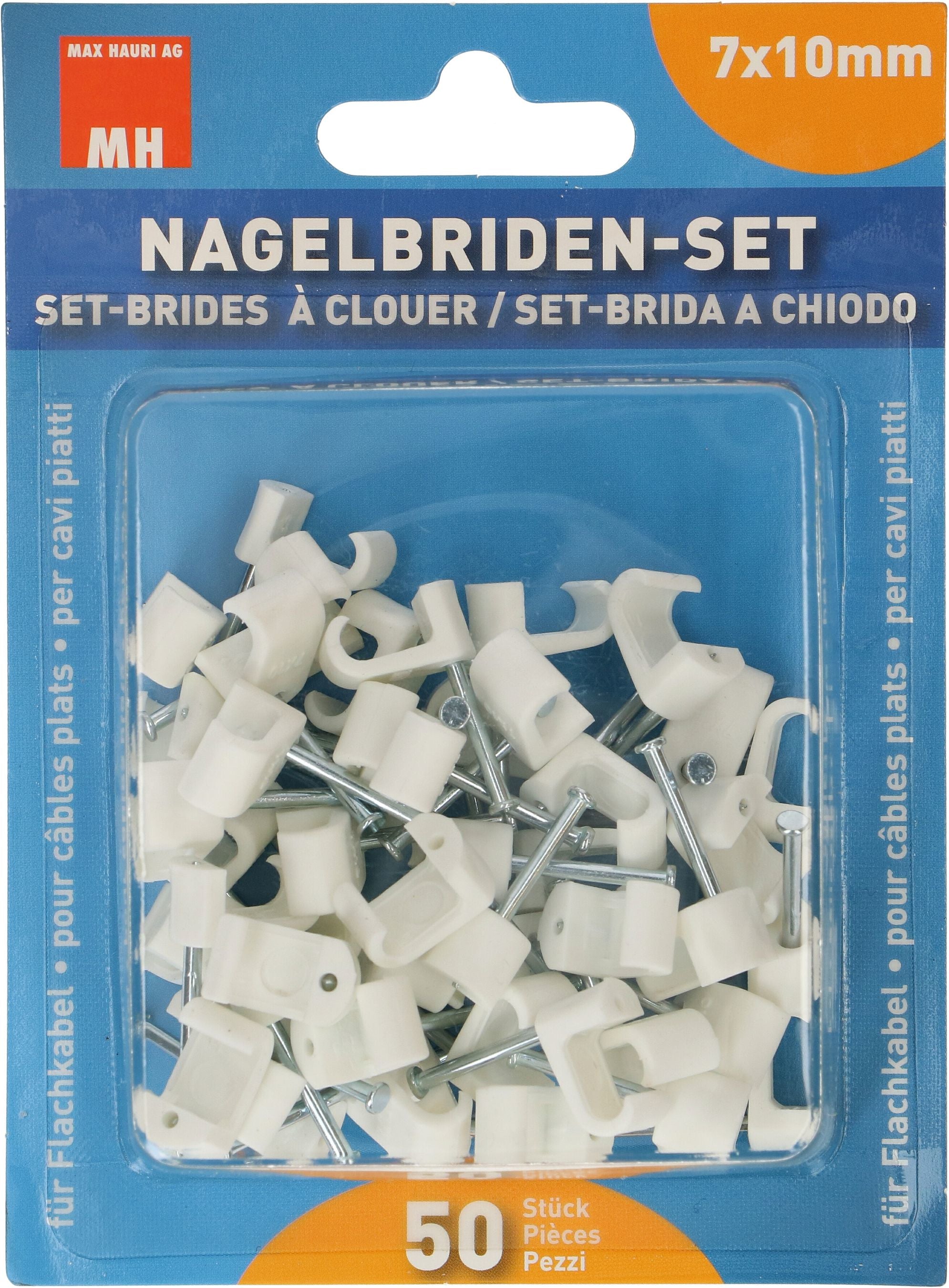 Max Hauri AG Max Hauri Kabelhalter, mit Nagel, Ø 7–10 mm, 50er-Pack – weiss