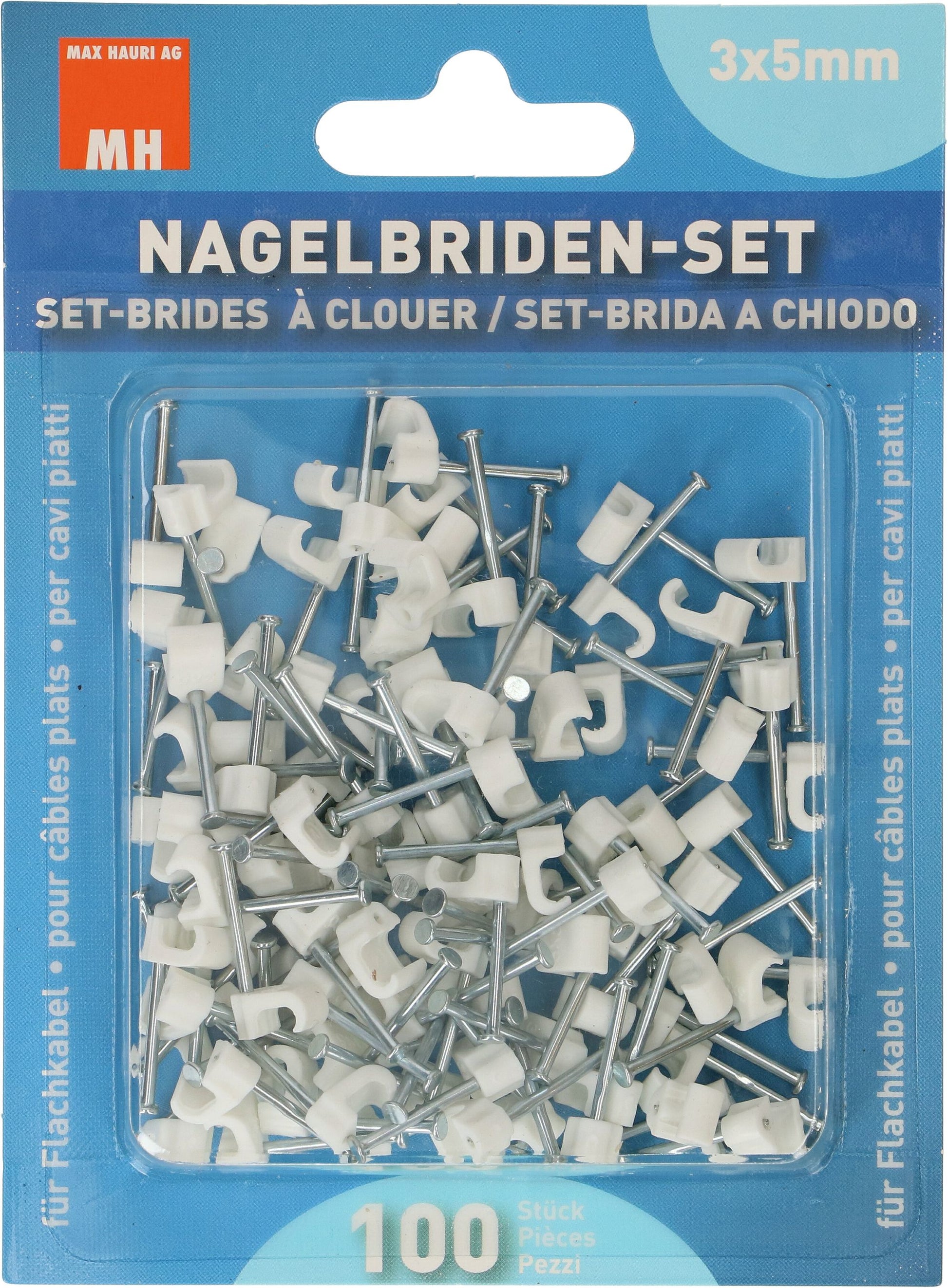 Max Hauri AG Max Hauri Kabelbinder, 20×10×3 mm, 100er-Pack – für Flachkabel 3–5 mm – weiss