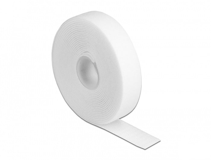 DeLOCK Klettband 3 m × 20 mm, weiss, wiederverwendbar
