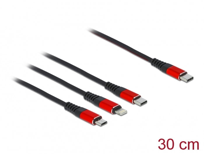 DeLOCK Multi-Kabel – 3-in-1 USB-C auf USB-C/Micro-USB/Lightning 0,3 m – für iPhone/Android