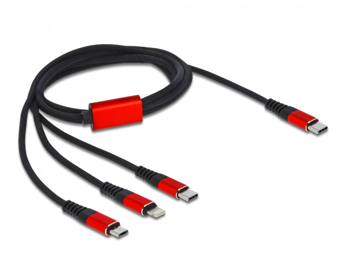 DeLOCK USB-C auf Lightning/Micro-USB-B/USB-C Kabel – USB 2.0 – 1 m – Schwarz/Rot