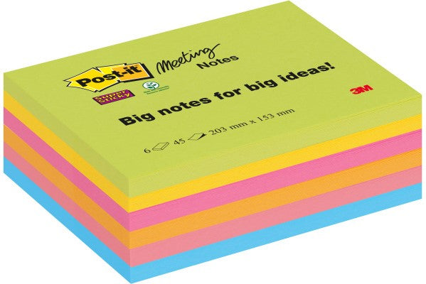 3M Post-it Super Sticky Haftnotizen – 203×152 mm – sortiert, 6×45 Blatt, PEFC