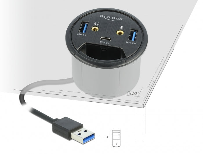 DeLOCK USB-Hub – USB 3.0, 2× USB-A, 1× USB-C, 3,5 mm Audio