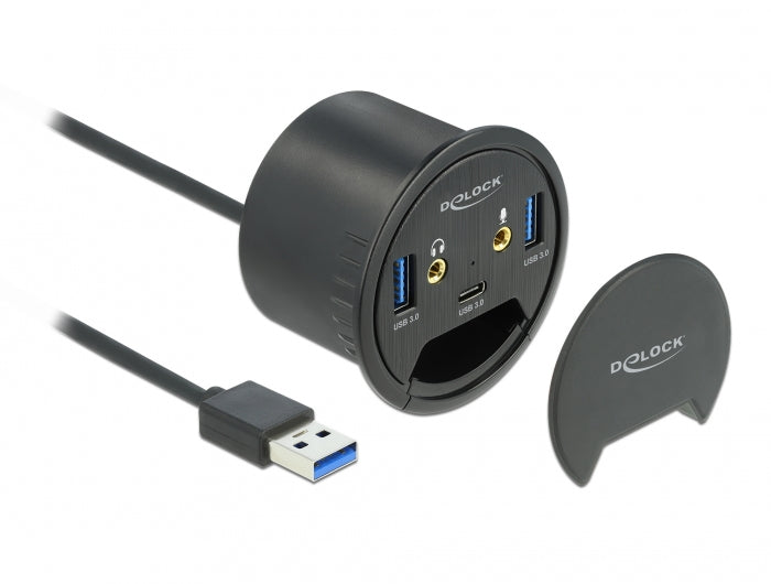 DeLOCK USB-Hub – USB 3.0, 2× USB-A, 1× USB-C, 3,5 mm Audio