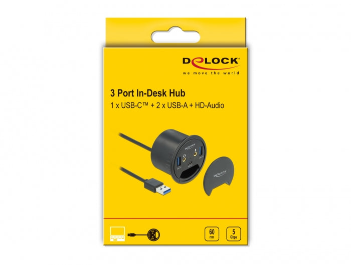 DeLOCK USB-Hub – USB 3.0, 2× USB-A, 1× USB-C, 3,5 mm Audio