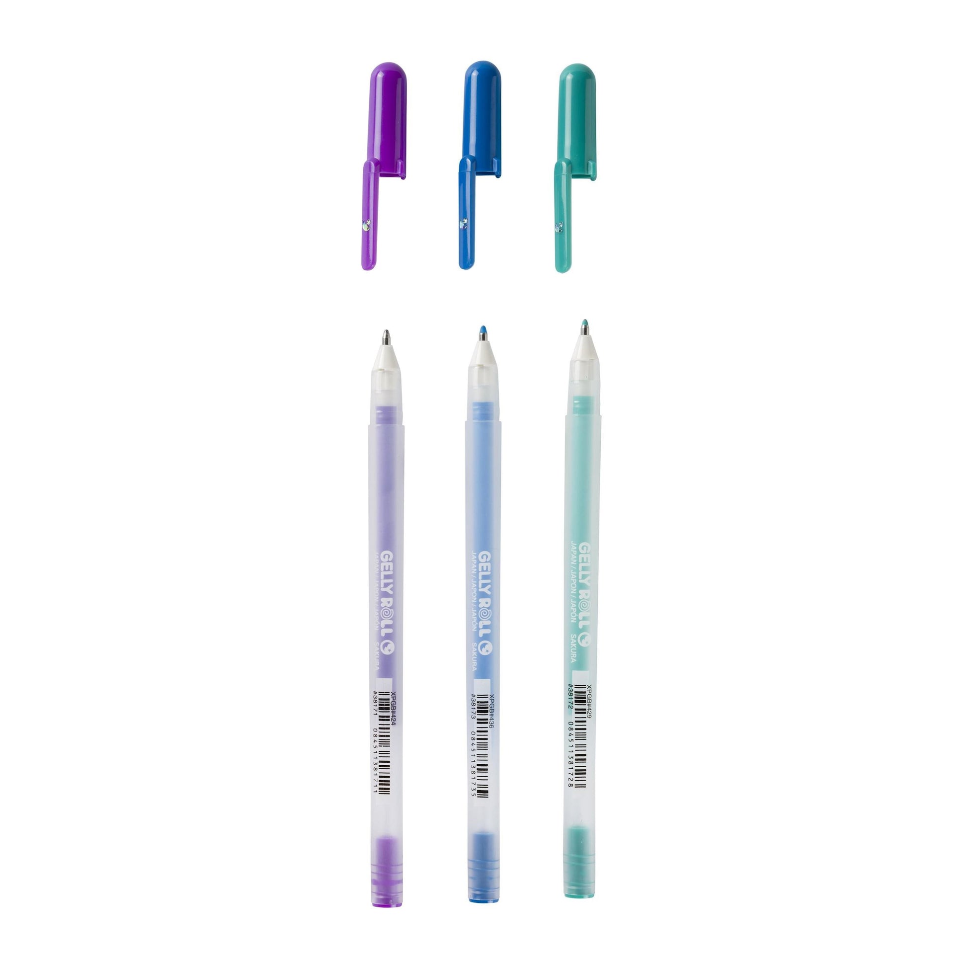 Sakura Gelly Roll Gelschreiber, Kappe – blau/türkis/violett, Spitze 0,5 mm, pigmentiert, deckend, 3er-Set