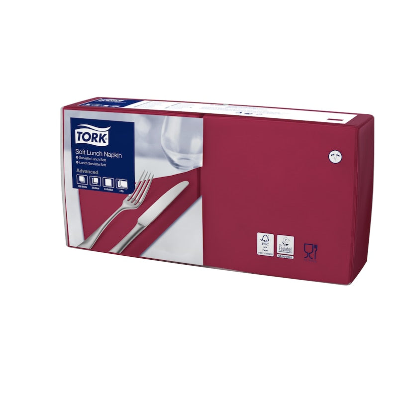 Tork Servietten – 33 × 33 cm – 3-lagig, Tissue – 150 Stk., weinrot