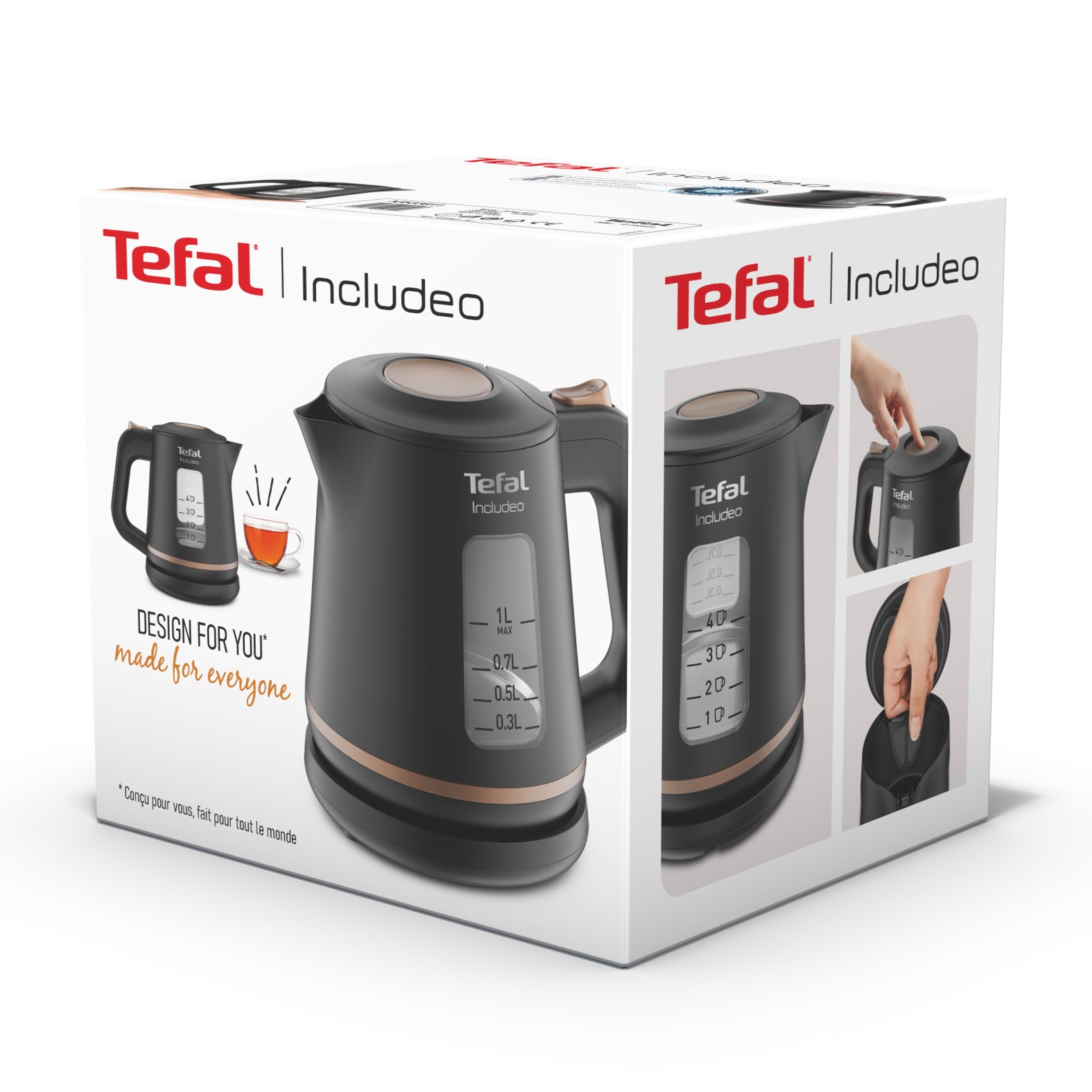 Tefal Includeo KI5338 – Wasserkocher 1 l, 2400 W, Kunststoff, Schwarz