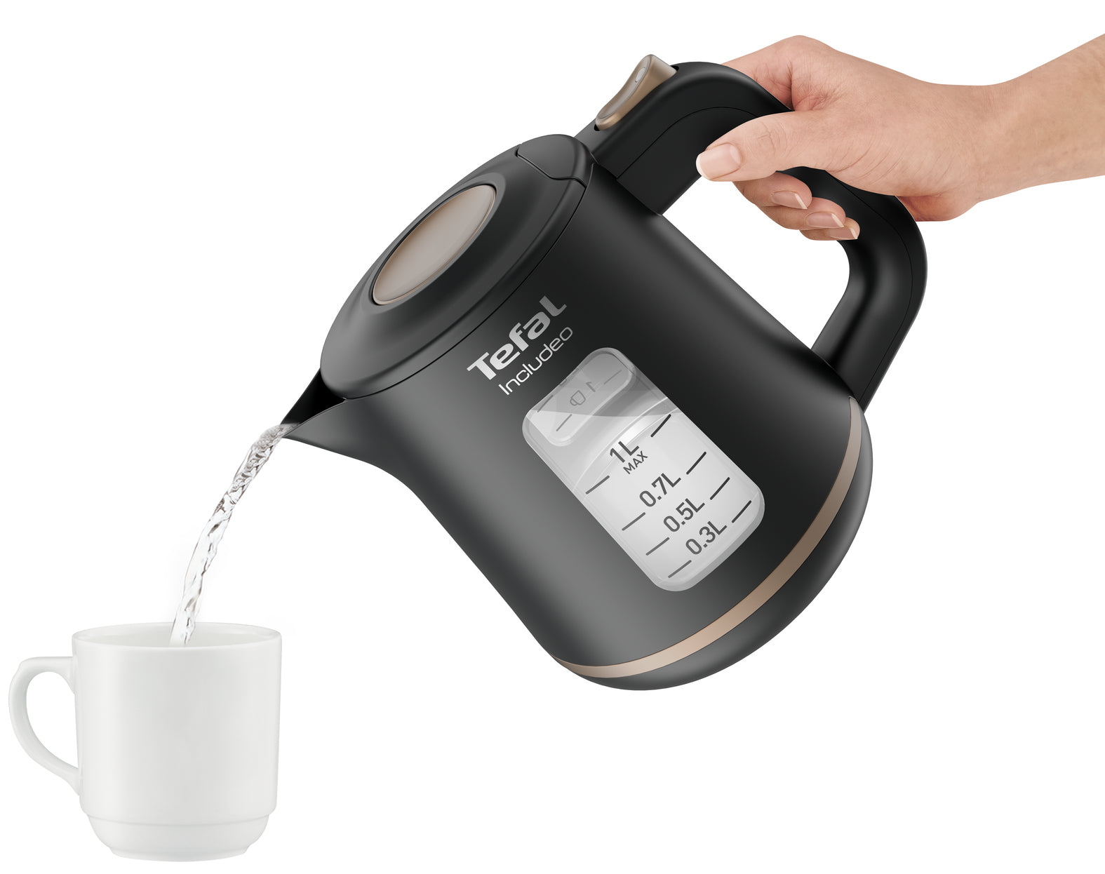 Tefal Includeo KI5338 – Wasserkocher 1 l, 2400 W, Kunststoff, Schwarz