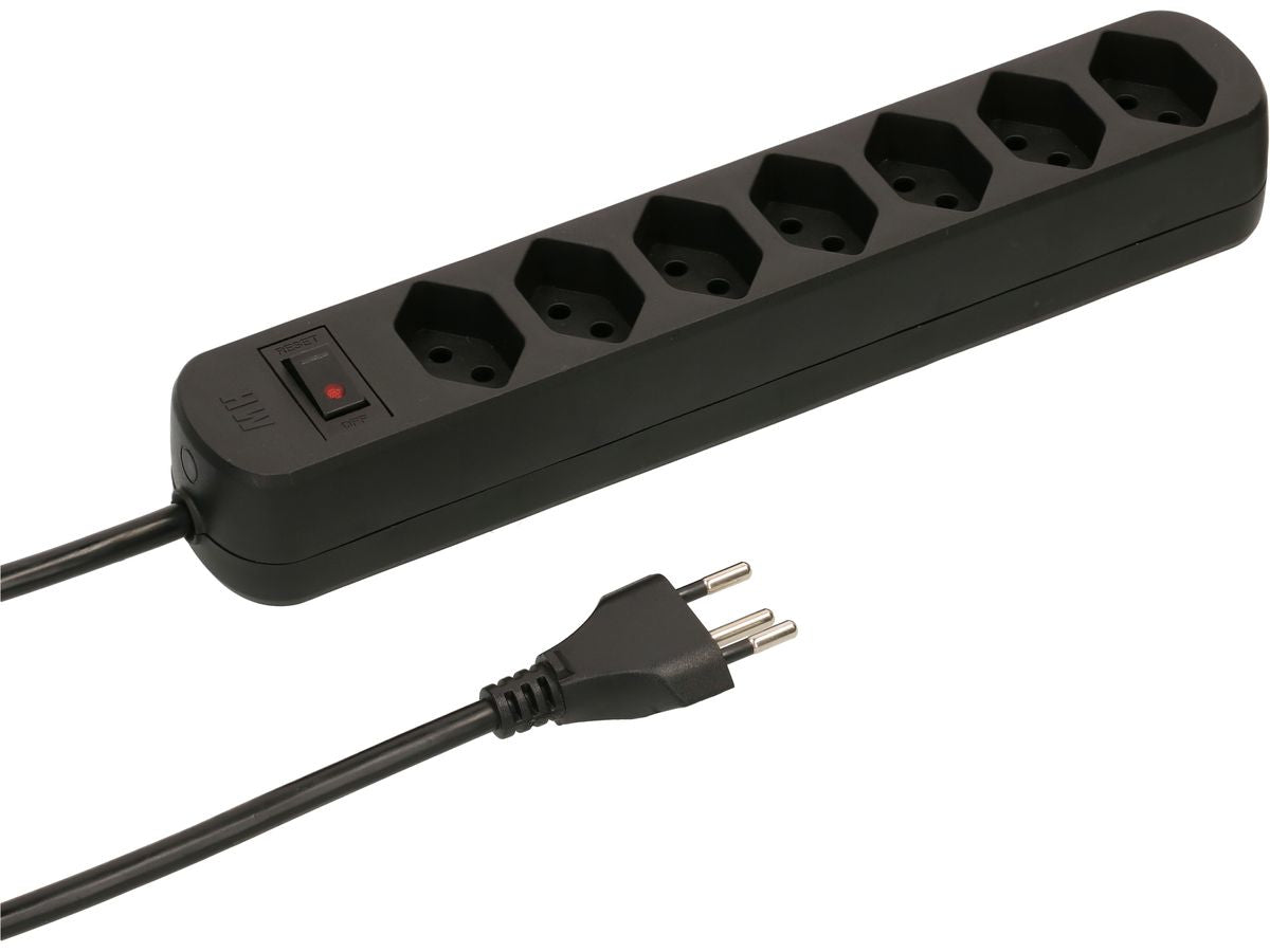 Max Hauri AG Max Hauri Basic-Line Steckdosenleiste – 7× T13, 1,5 m, Überstromschutz, Ein-/Ausschalter – Schwarz