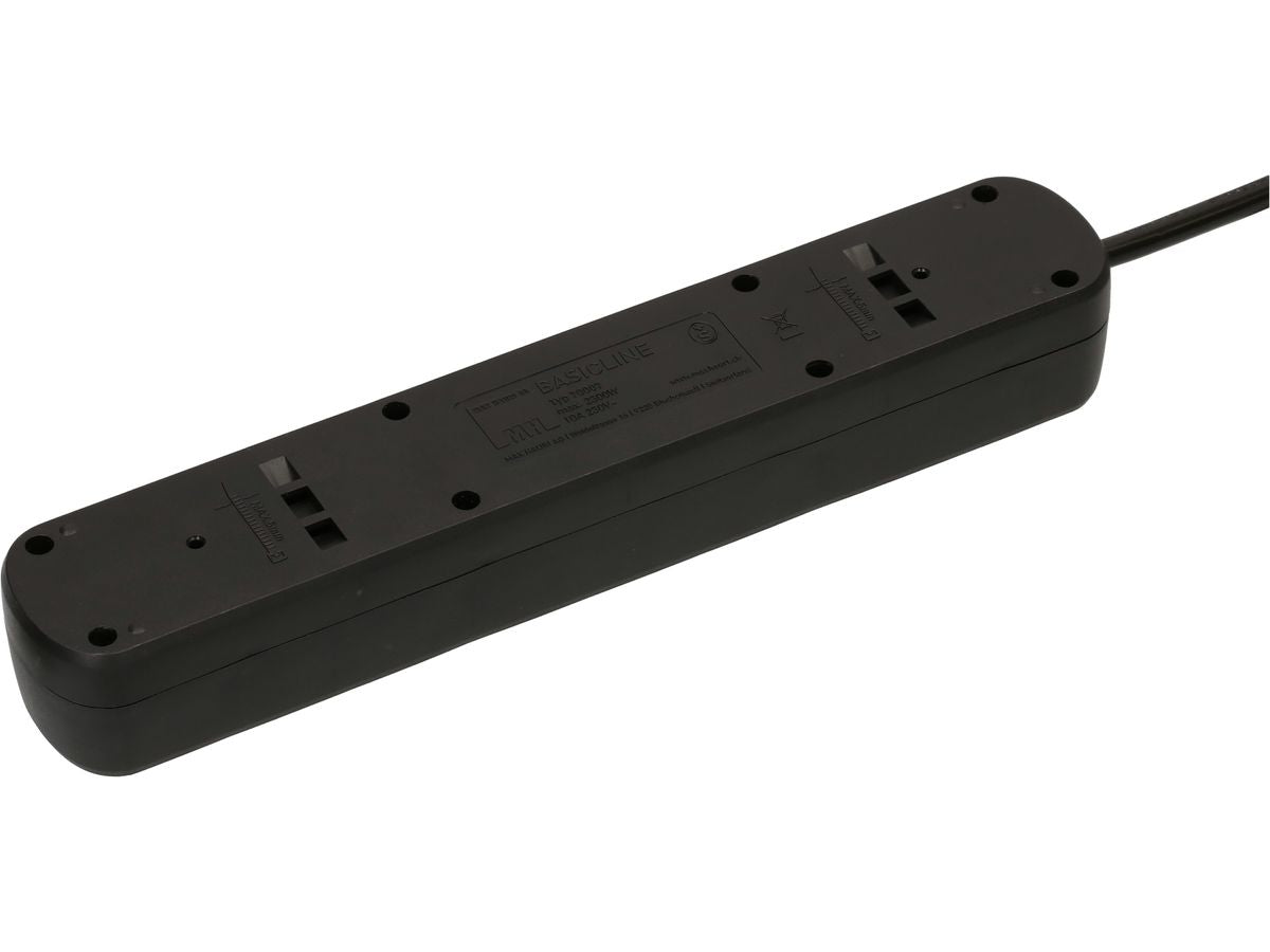 Max Hauri AG Max Hauri Basic-Line Steckdosenleiste – 7× T13, 1,5 m, Überstromschutz, Ein-/Ausschalter – Schwarz