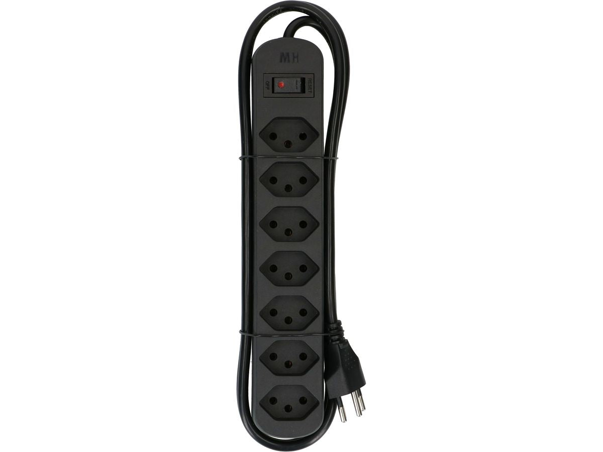 Max Hauri AG Max Hauri Basic-Line Steckdosenleiste – 7× T13, 1,5 m, Überstromschutz, Ein-/Ausschalter – Schwarz