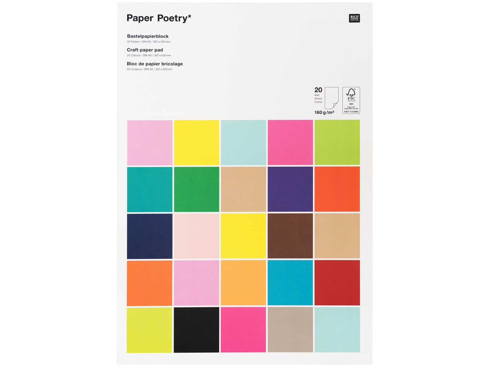 Rico Design Bastelpapier – A3, mehrfarbig, 160 g/m² – 20 Blatt, Kunstpapier, FSC
